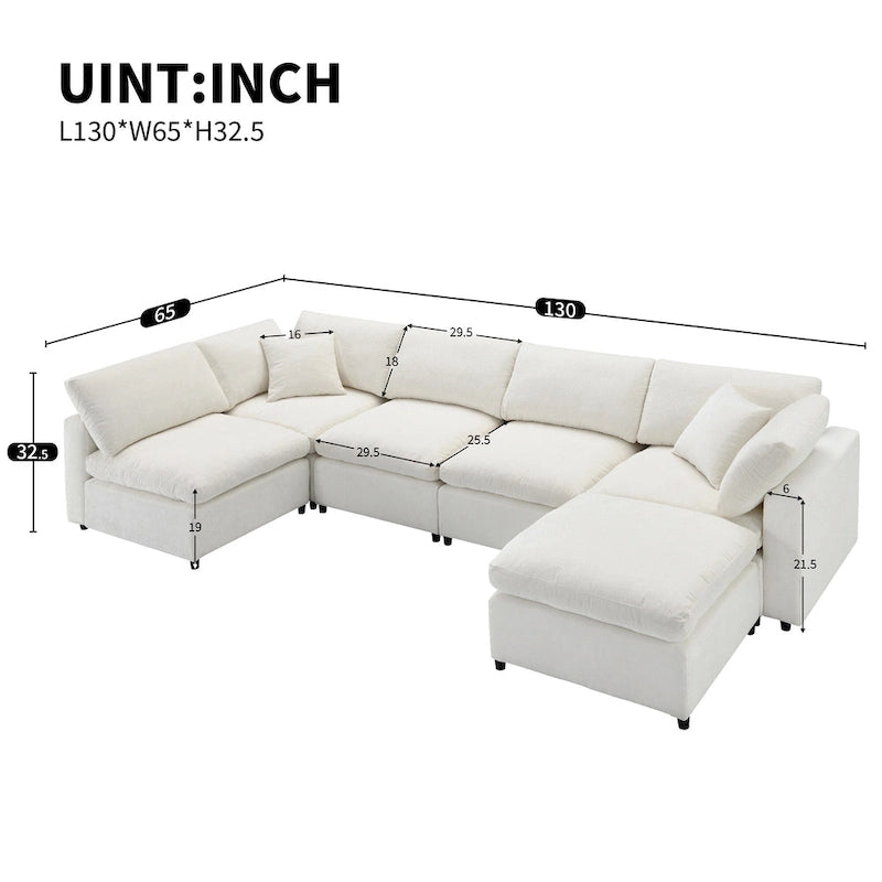Canapé-lit modulaire moderne 6 places nuage en tissu chenille avec pouf