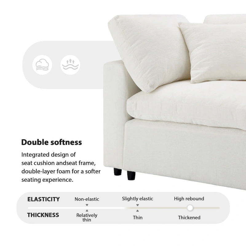Canapé-lit modulaire moderne 6 places nuage en tissu chenille avec pouf