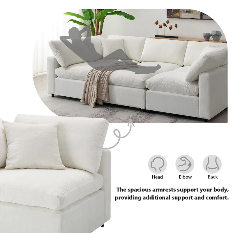 Canapé-lit modulaire moderne 6 places nuage en tissu chenille avec pouf