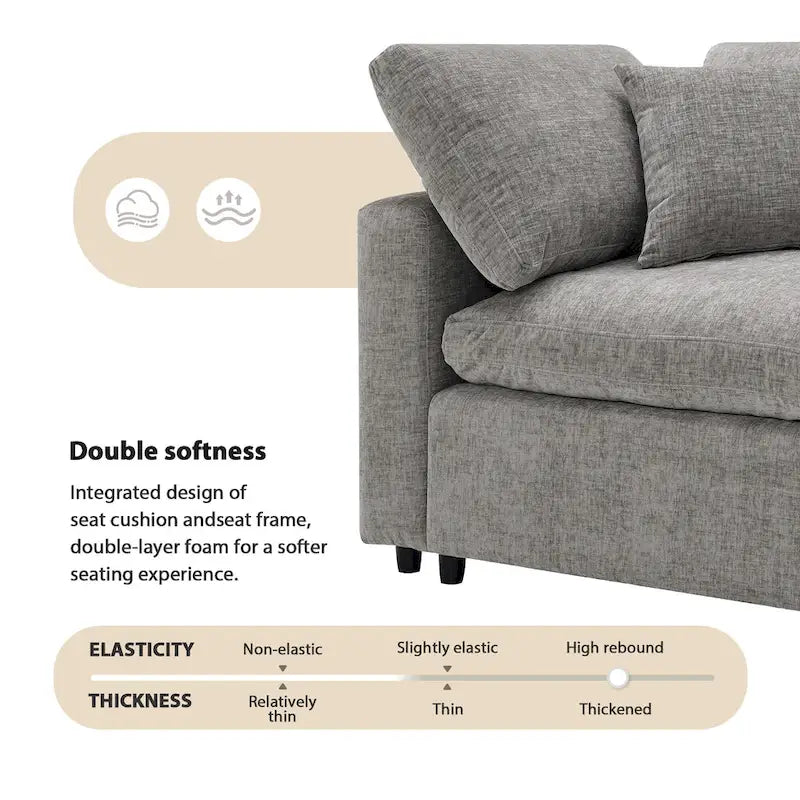 Canapé-lit modulaire moderne 6 places nuage en tissu chenille avec pouf