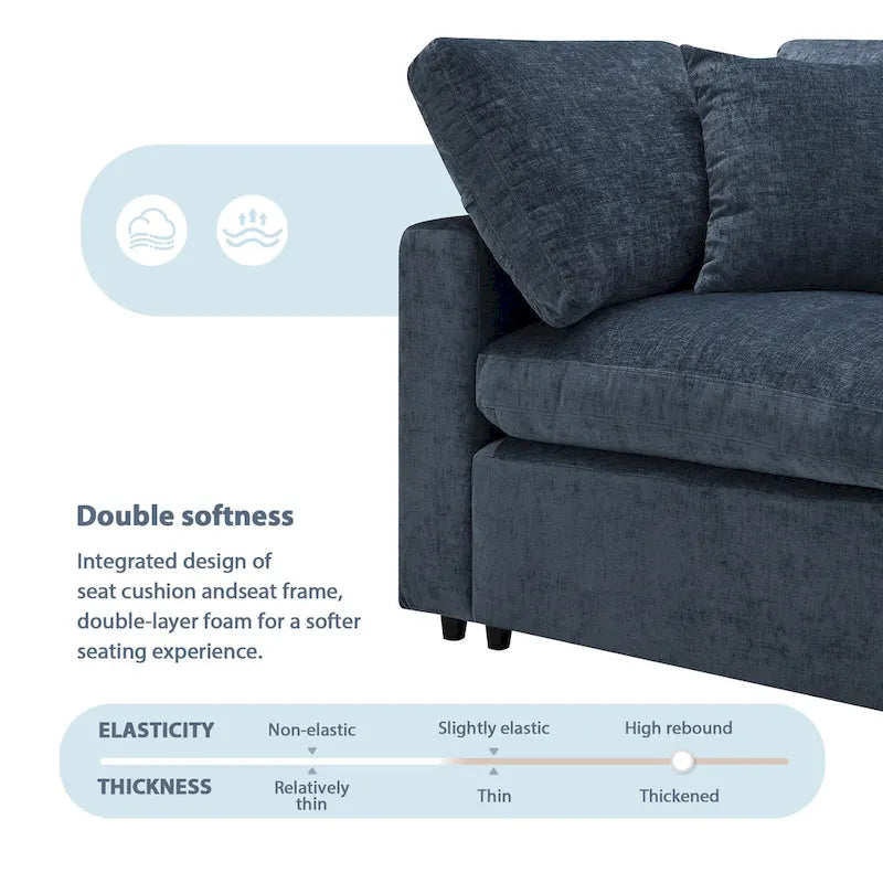 Canapé-lit modulaire moderne 6 places nuage en tissu chenille avec pouf