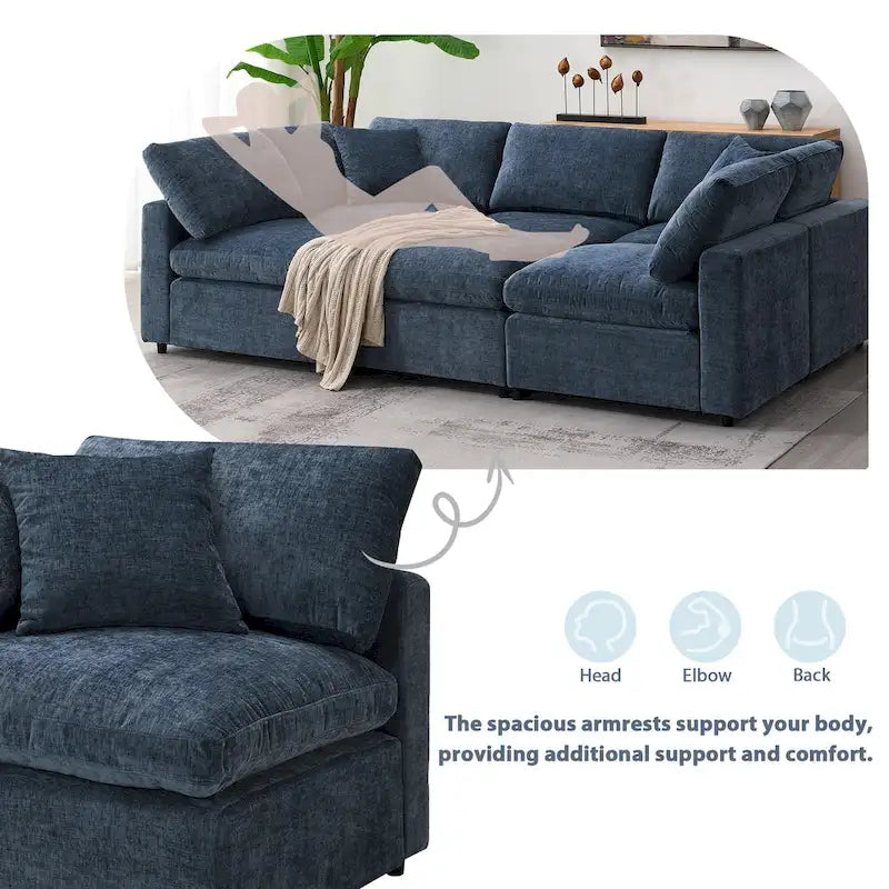 Canapé-lit modulaire moderne 6 places nuage en tissu chenille avec pouf