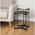 Tables basses gigognes rondes en marbre marron, blanc et noir, bois massif et métal - 16 po x 24 po x 16 po