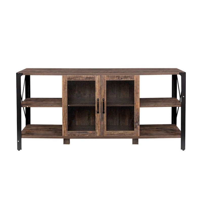 Meuble TV de style industriel/ferme avec 4 étagères et 2 armoires de rangement pour salons et cuisines