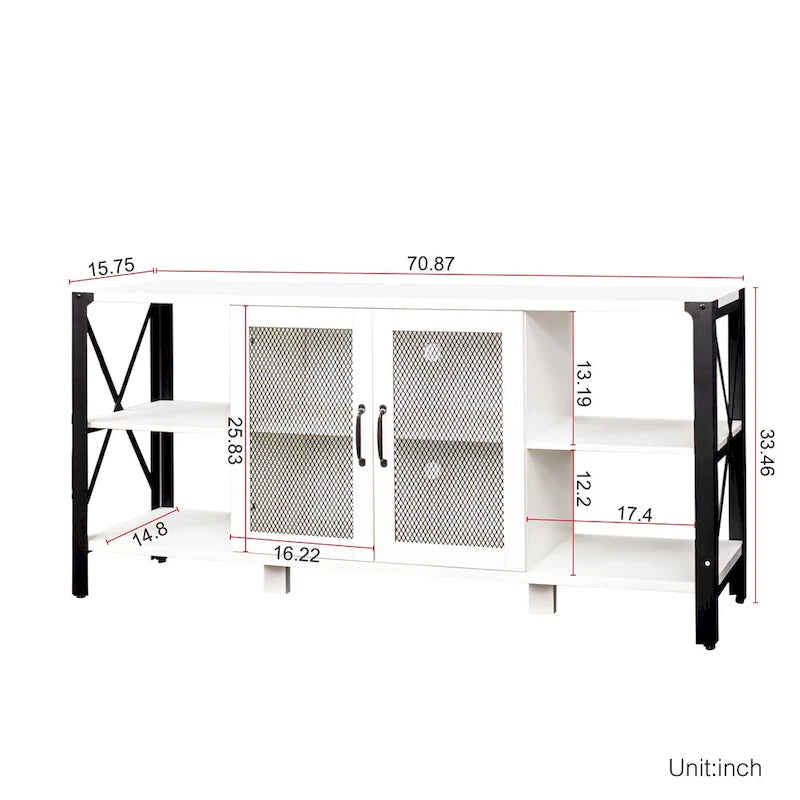 Meuble TV de style industriel/ferme avec 4 étagères et 2 armoires de rangement pour salons et cuisines