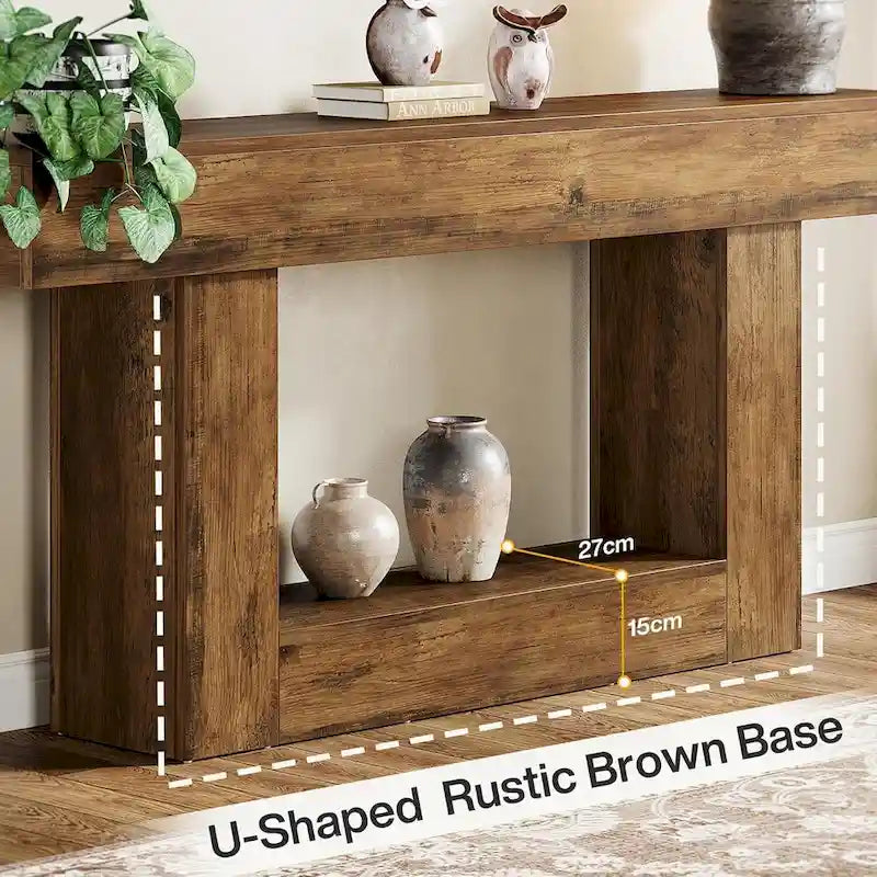 Table d'entrée de style ferme à 2 niveaux, Table console de 160 cm, Table basse étroite derrière canapé