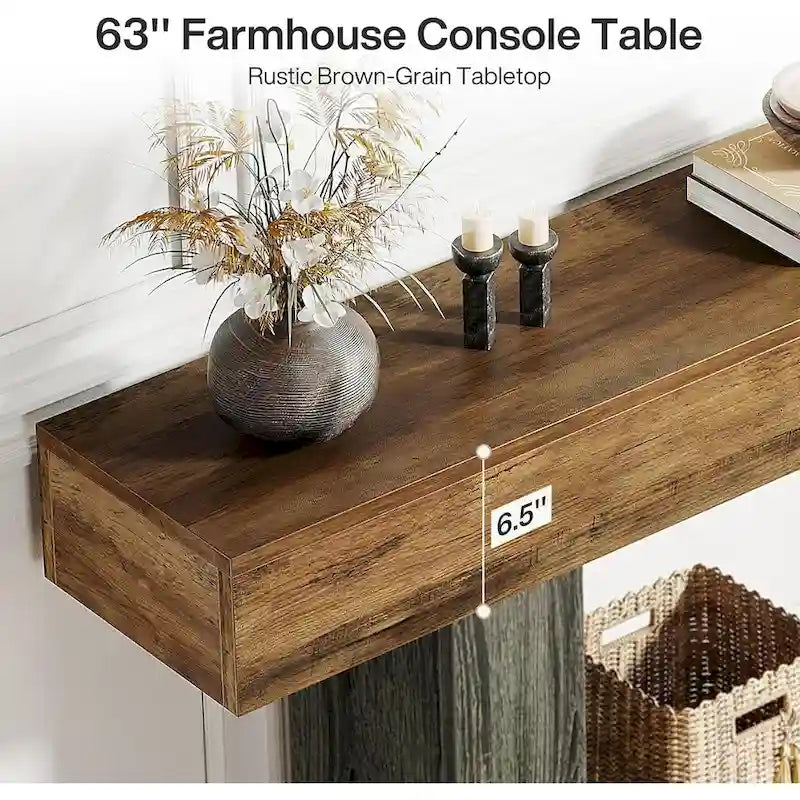 Table d'entrée de style ferme à 2 niveaux, Table console de 160 cm, Table basse étroite derrière canapé