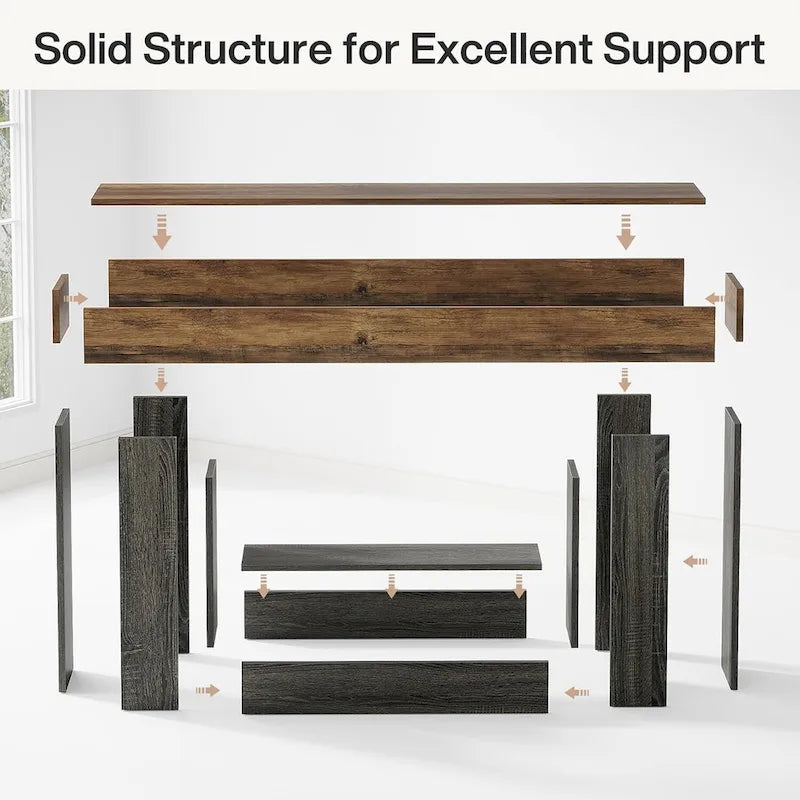 Table d'entrée de style ferme à 2 niveaux, Table console de 160 cm, Table basse étroite derrière canapé