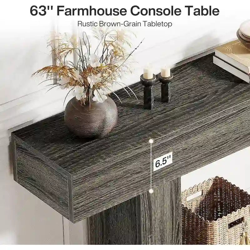 Table d'entrée de style ferme à 2 niveaux, Table console de 160 cm, Table basse étroite derrière canapé