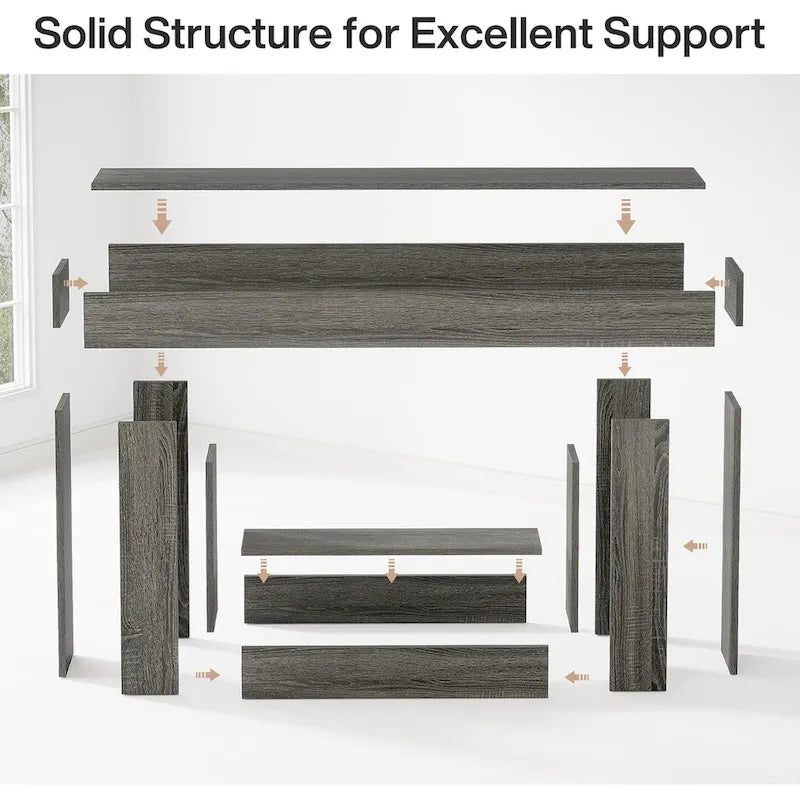 Table d'entrée de style ferme à 2 niveaux, Table console de 160 cm, Table basse étroite derrière canapé