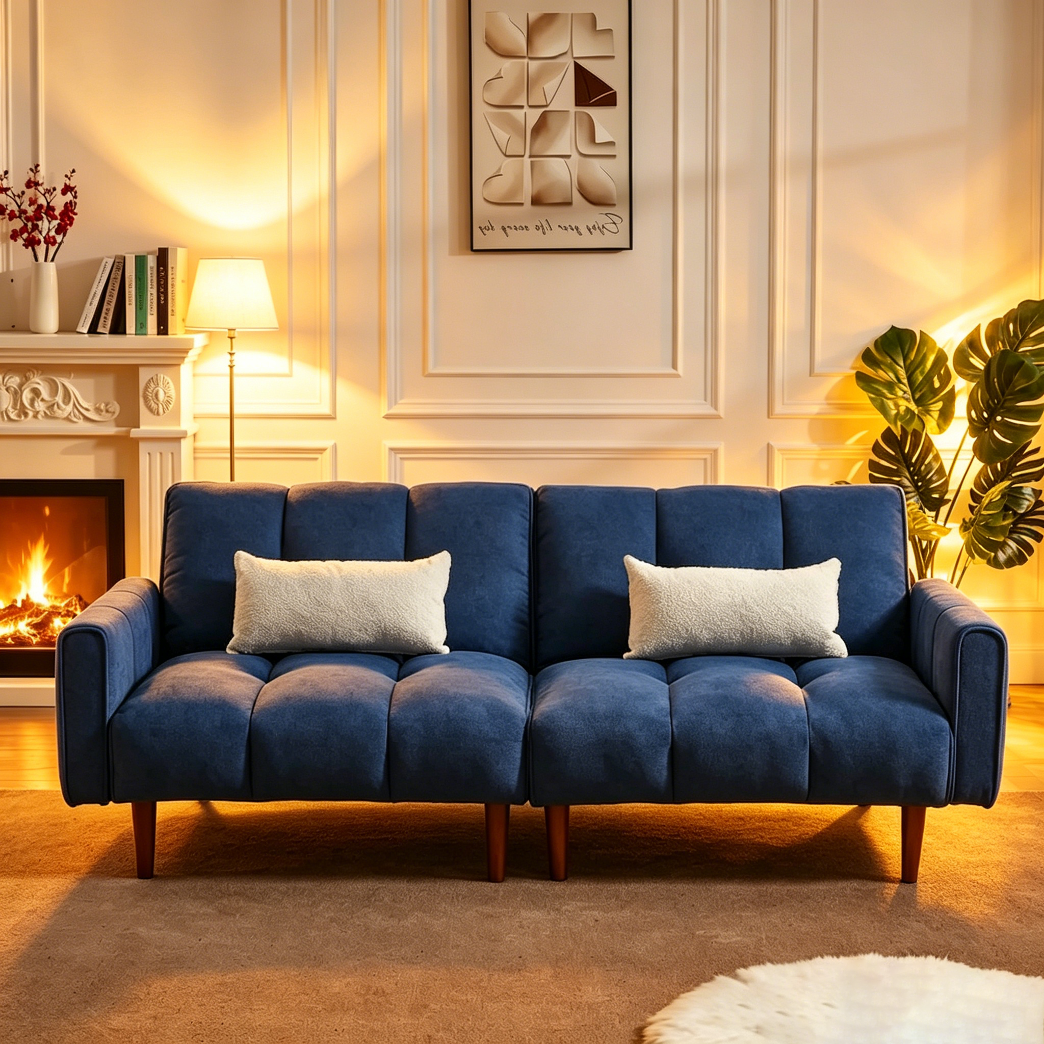 Canapé-lit futon convertible, canapé-lit ajustable, canapé-lit futon moderne en tissu de lin avec 2 oreillers