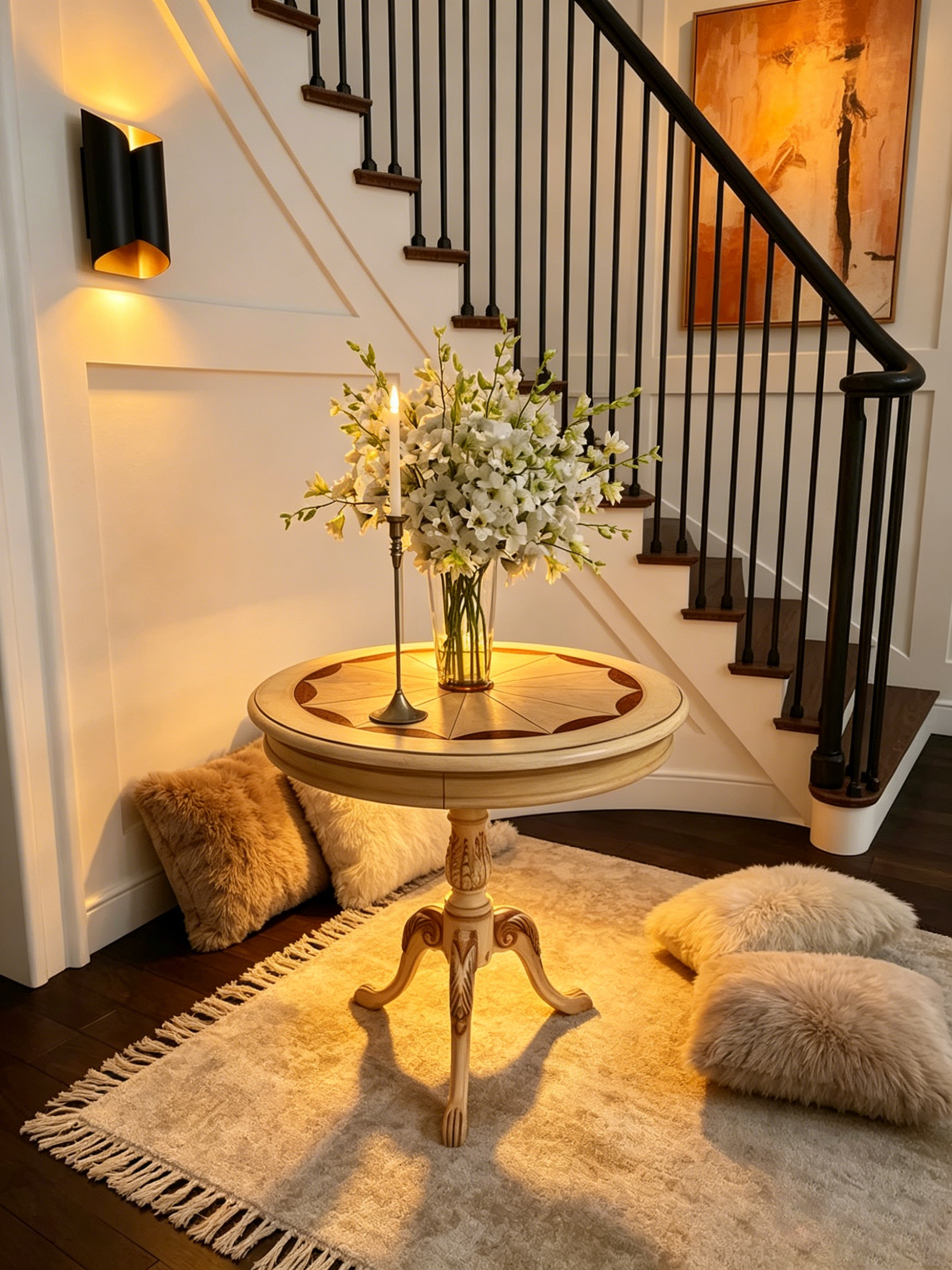 Table à piédestal ronde traditionnelle en bois, finition merisier foncé - Marron foncé