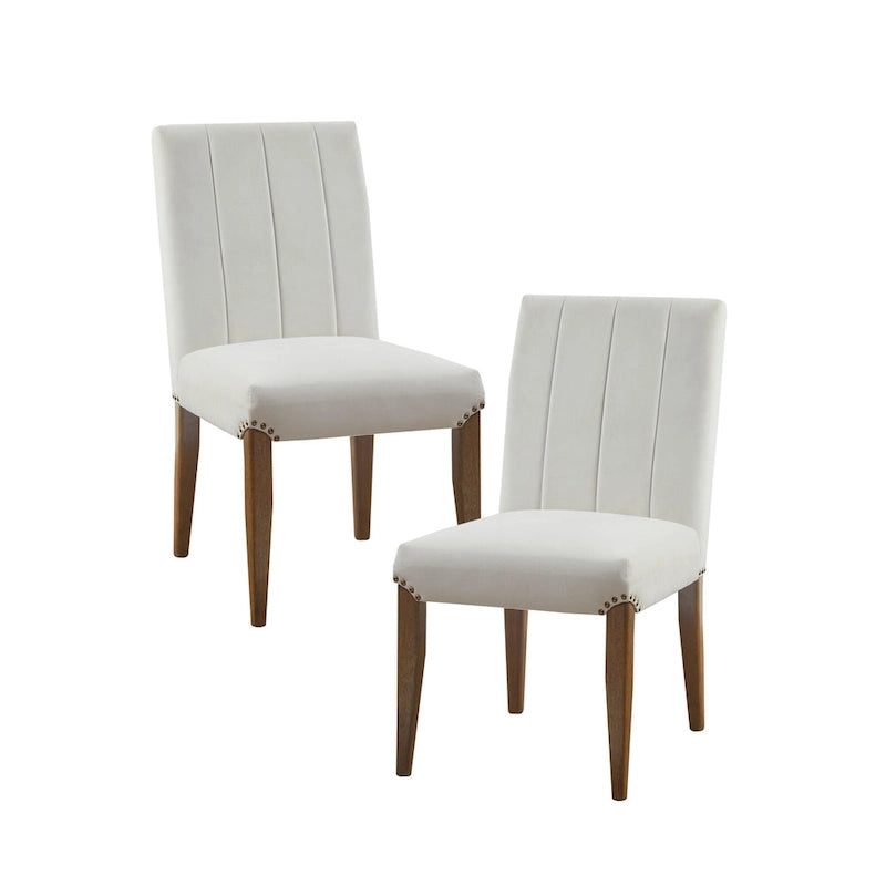 Chaise de salle à manger capitonnée crème en velours côtelé
