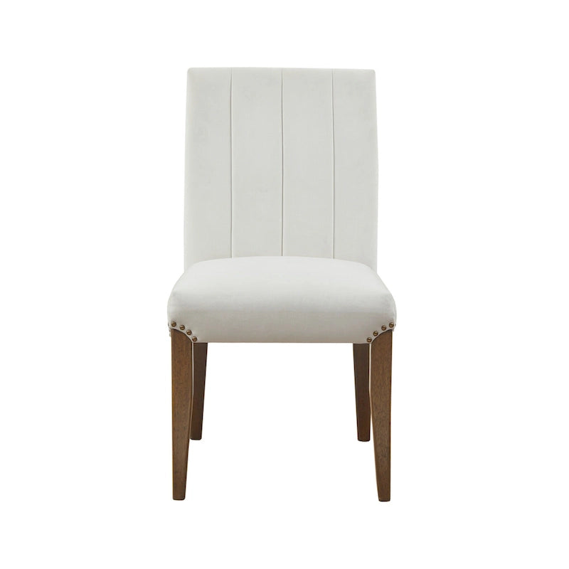 Chaise de salle à manger capitonnée crème en velours côtelé