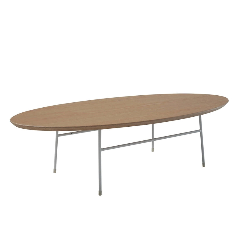 Table Basse Ovale Moderne d'Appoint avec Piètement en Acier Thermolaqué Blanc pour Bureau Domicile Salon Chambre à Coucher
