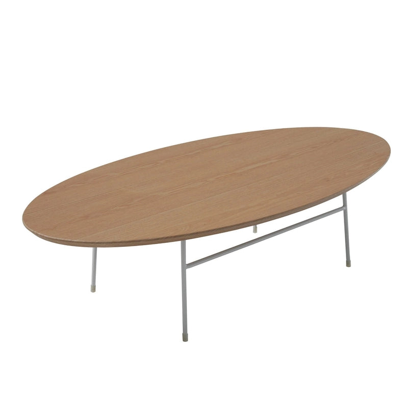 Table Basse Ovale Moderne d'Appoint avec Piètement en Acier Thermolaqué Blanc pour Bureau Domicile Salon Chambre à Coucher