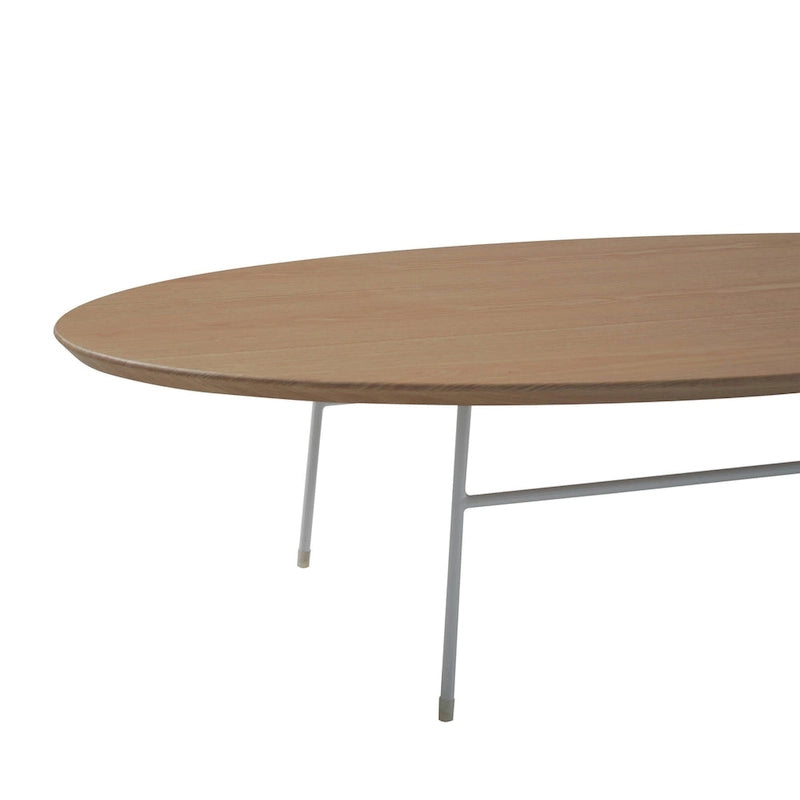 Table Basse Ovale Moderne d'Appoint avec Piètement en Acier Thermolaqué Blanc pour Bureau Domicile Salon Chambre à Coucher