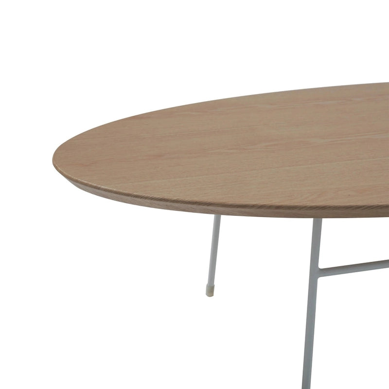 Table Basse Ovale Moderne d'Appoint avec Piètement en Acier Thermolaqué Blanc pour Bureau Domicile Salon Chambre à Coucher