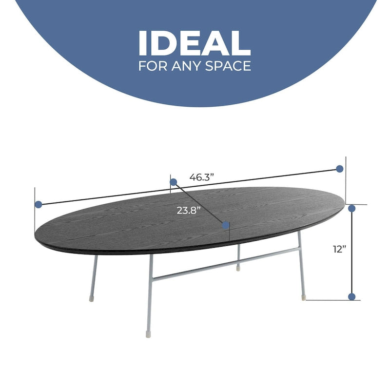 Table Basse Ovale Moderne d'Appoint avec Piètement en Acier Thermolaqué Blanc pour Bureau Domicile Salon Chambre à Coucher