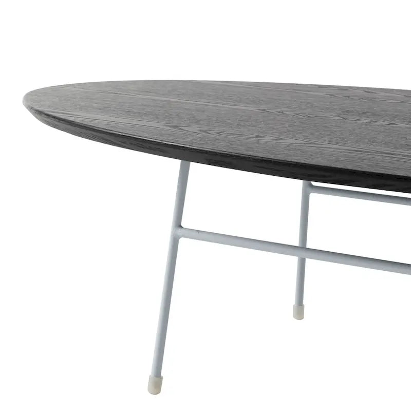 Table Basse Ovale Moderne d'Appoint avec Piètement en Acier Thermolaqué Blanc pour Bureau Domicile Salon Chambre à Coucher