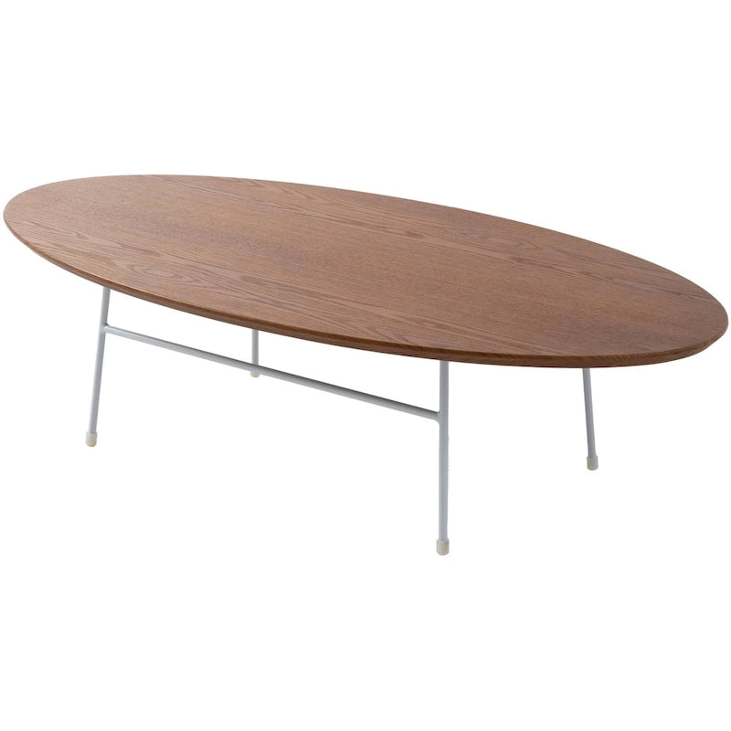 Table Basse Ovale Moderne d'Appoint avec Piètement en Acier Thermolaqué Blanc pour Bureau Domicile Salon Chambre à Coucher