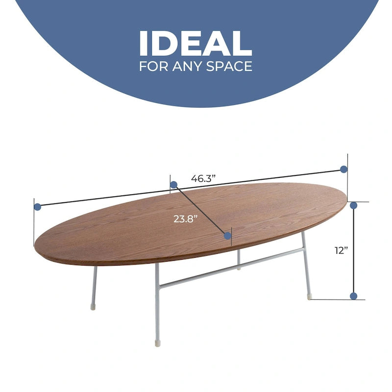 Table Basse Ovale Moderne d'Appoint avec Piètement en Acier Thermolaqué Blanc pour Bureau Domicile Salon Chambre à Coucher