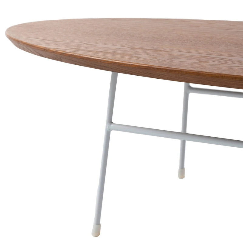 Table Basse Ovale Moderne d'Appoint avec Piètement en Acier Thermolaqué Blanc pour Bureau Domicile Salon Chambre à Coucher