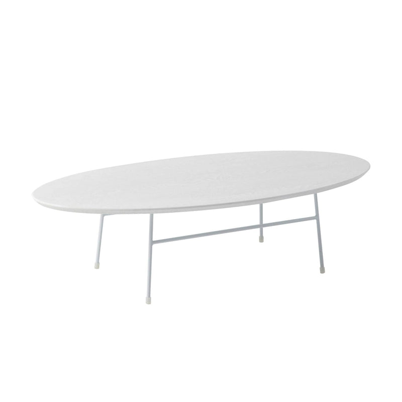 Table Basse Ovale Moderne d'Appoint avec Piètement en Acier Thermolaqué Blanc pour Bureau Domicile Salon Chambre à Coucher