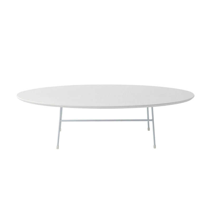 Table Basse Ovale Moderne d'Appoint avec Piètement en Acier Thermolaqué Blanc pour Bureau Domicile Salon Chambre à Coucher