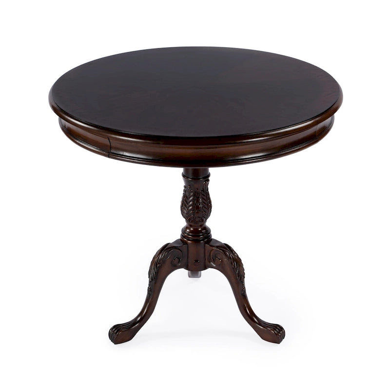 Table à piédestal ronde traditionnelle en bois, finition merisier foncé - Marron foncé
