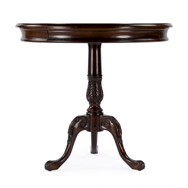 Table à piédestal ronde traditionnelle en bois, finition merisier foncé - Marron foncé