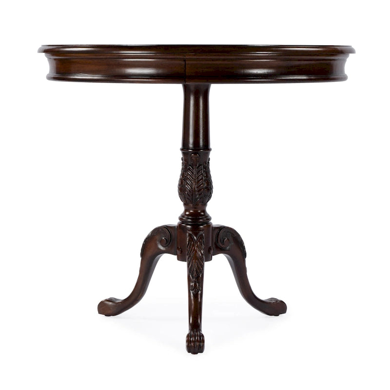 Table à piédestal ronde traditionnelle en bois, finition merisier foncé - Marron foncé