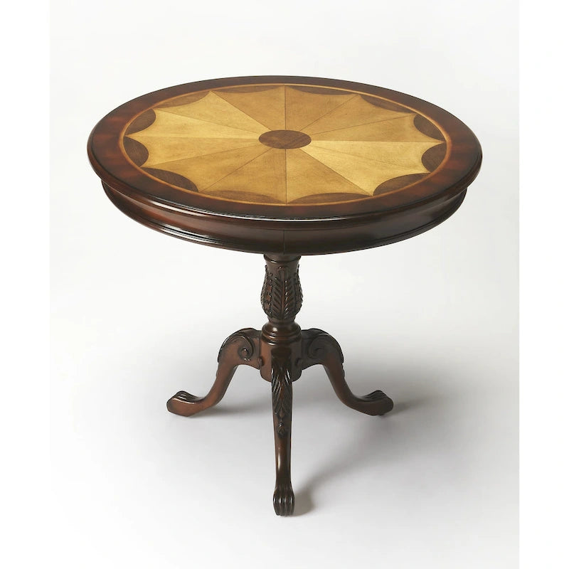 Table à piédestal ronde traditionnelle en bois, finition merisier foncé - Marron foncé