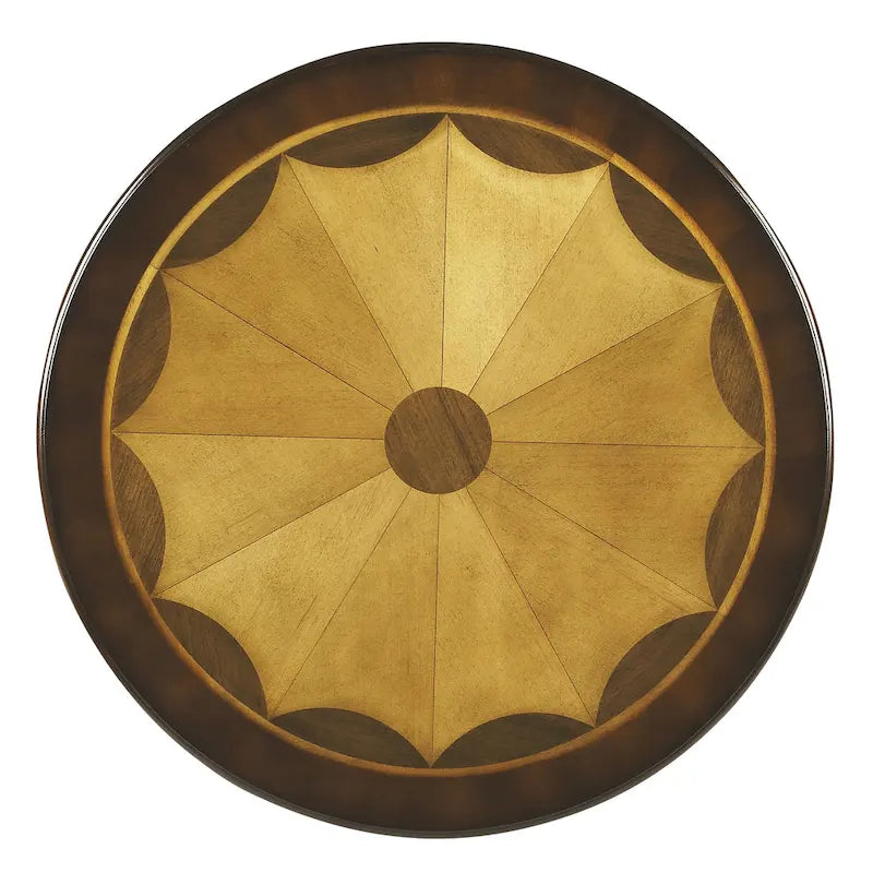 Table à piédestal ronde traditionnelle en bois, finition merisier foncé - Marron foncé