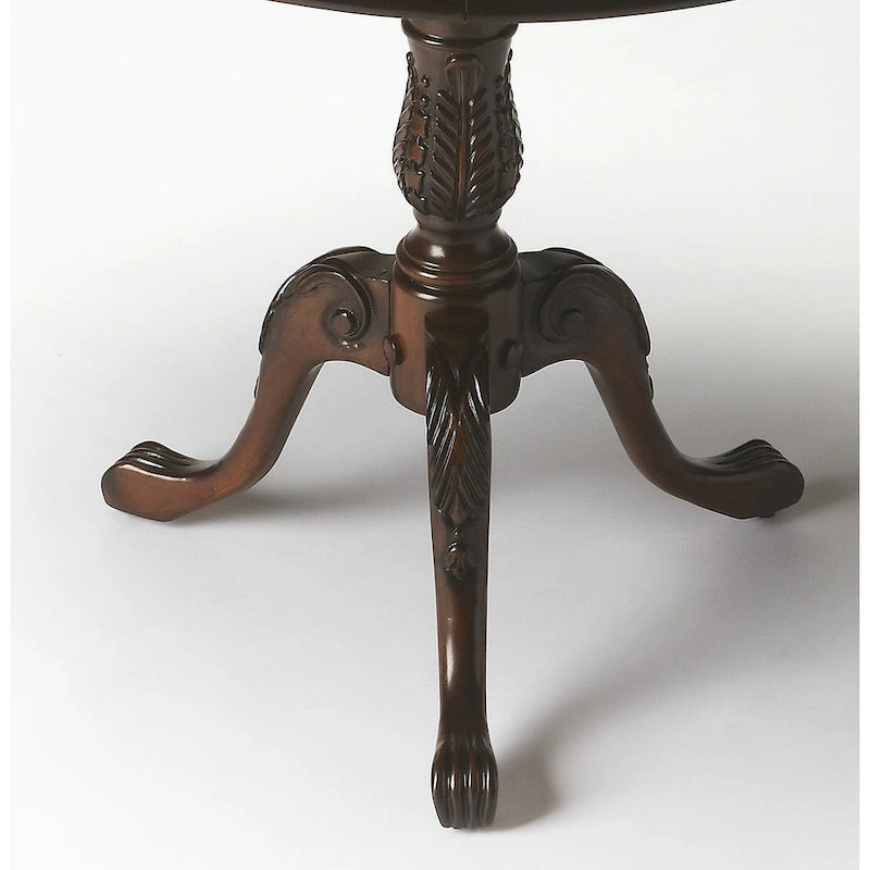Table à piédestal ronde traditionnelle en bois, finition merisier foncé - Marron foncé