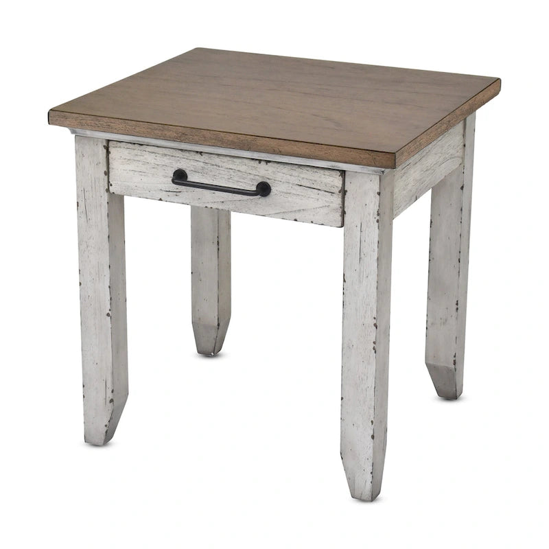Table d'appoint en bois à 1 tiroir, finition deux tons