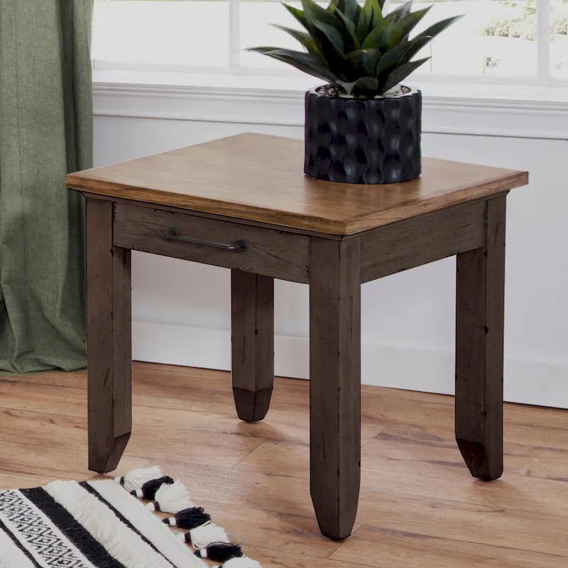 Table d'appoint en bois à 1 tiroir, finition deux tons