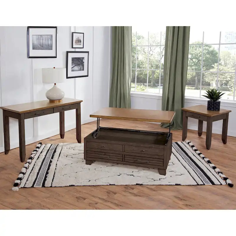Table d'appoint en bois à 1 tiroir, finition deux tons