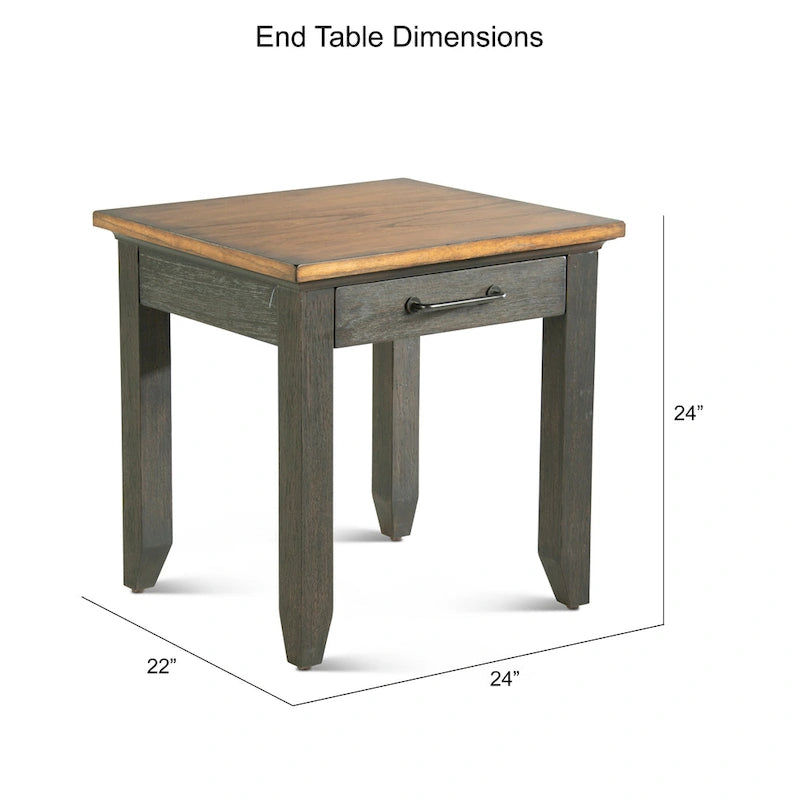 Table d'appoint en bois à 1 tiroir, finition deux tons
