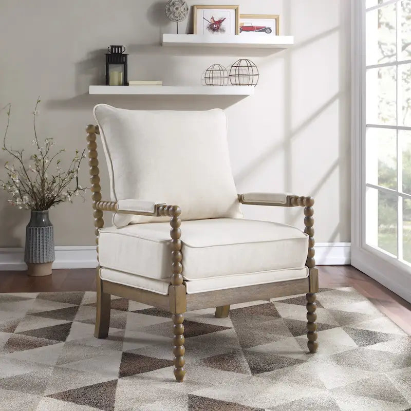 Chaise à fuseaux en tissu avec finition charbon brossé