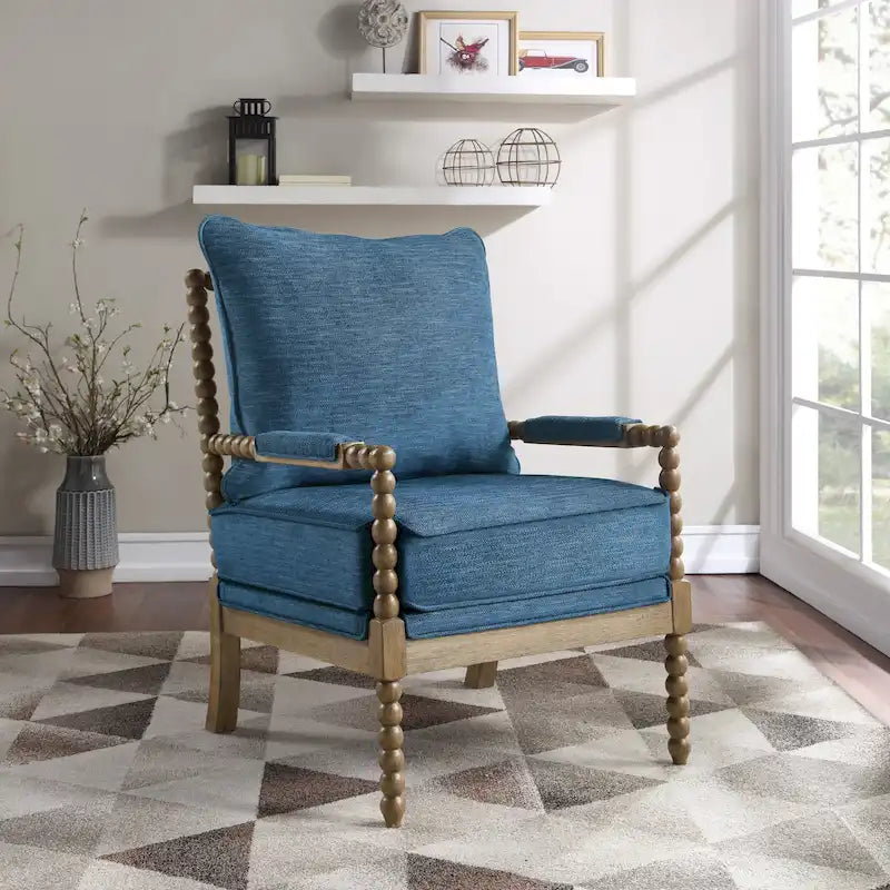 Chaise à fuseaux en tissu avec finition charbon brossé