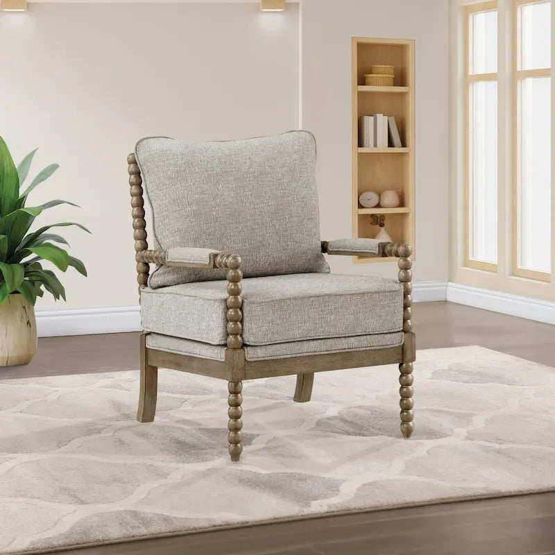 Chaise à fuseaux en tissu avec finition charbon brossé