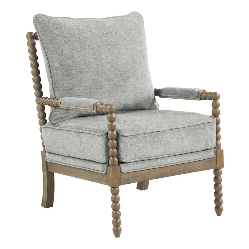 Chaise à fuseaux en tissu avec finition charbon brossé