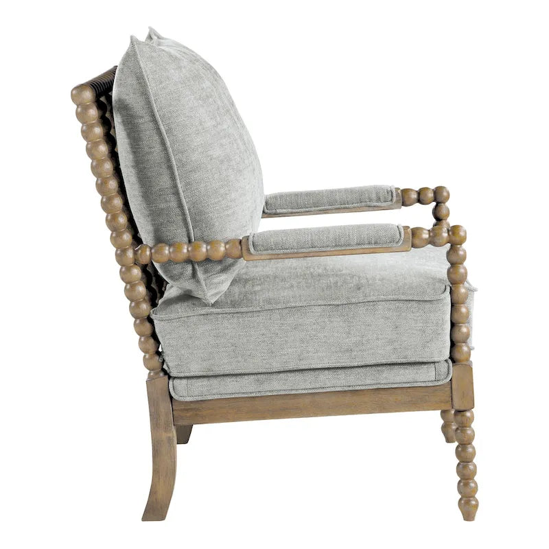 Chaise à fuseaux en tissu avec finition charbon brossé