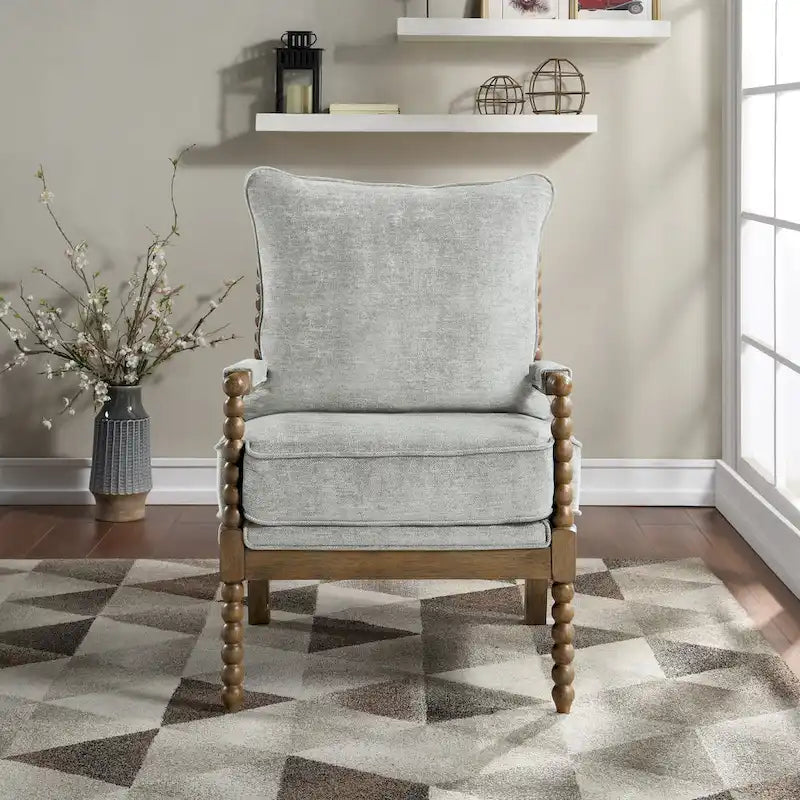 Chaise à fuseaux en tissu avec finition charbon brossé