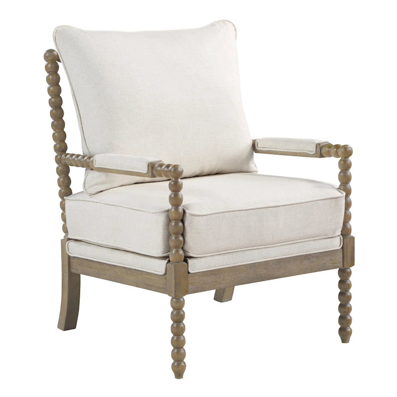 Chaise à fuseaux en tissu avec finition charbon brossé