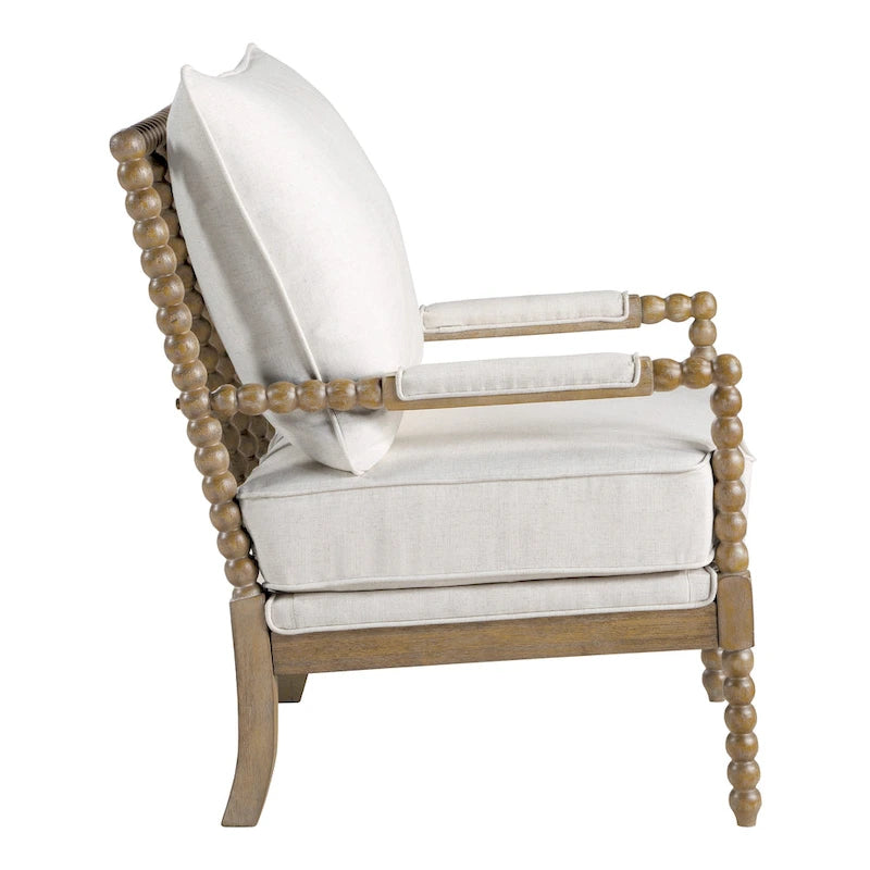 Chaise à fuseaux en tissu avec finition charbon brossé