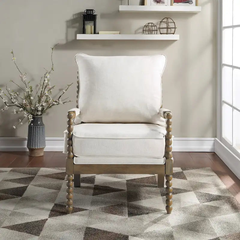 Chaise à fuseaux en tissu avec finition charbon brossé