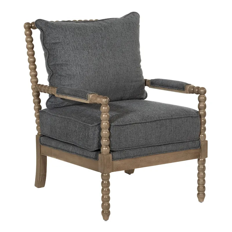 Chaise à fuseaux en tissu avec finition charbon brossé