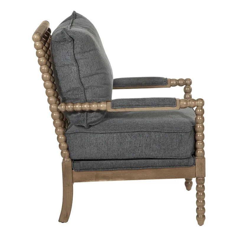Chaise à fuseaux en tissu avec finition charbon brossé